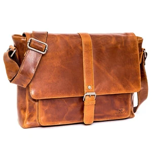 ALMADIH Leder Umhängetasche Messenger JORDAN Aktentasche Laptoptasche Braun D - Bild 1 von 6