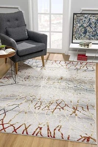 3' X 5' Gold And Ivory Abstract Branches Area Rug - Picture 1 of 6