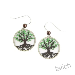 Sienna Sky Earrings Green and Brown Tree of Life in Round Frame Unique Gift - Picture 1 of 4