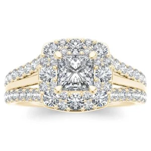 Oro amarillo de 14 K 1 quit T.W. Anillo de compromiso Princess Diamond Halo - Imagen 1 de 10