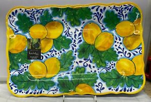 Yellow Lemon Green Leaves Melamine Serving Tray Platter Nicole Miller 17" New 