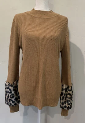 Suéter MICHAEL Michael Kors Para Mujer Puño de Piel Sintética en Camel Oscuro Talla L Nuevo con Etiquetas Foto 1 de 4