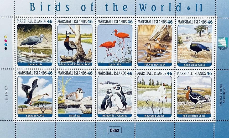SELOS PÁSSAROS DO MUNDO ILHAS MARSHALL II 2013 MNH PÁSSARO PINGUIM PATO GANSO - Imagem 1 de 1