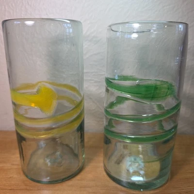 Выдувные вручную переработанные мексиканские стеклянные стаканы спиральный коктейль Hiball набор ручной работы - Изображение 1 из 4