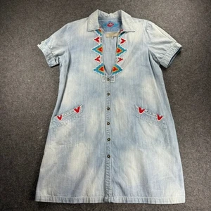 Vestido Camisa Denim Doble D Rancho Bordado Talla L Botón Bolsillos Frontales - Imagen 1 de 10