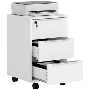 HOMCOM Modern 3-Drawer Locking File Cabinet Mobile Filing Cabinet White - Picture 1 of 11