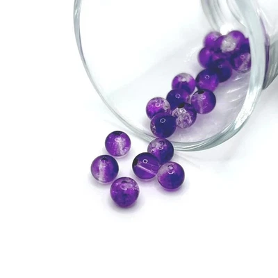 6mm Purple and Clear Glass Crackle Beads - US Seller - Image 1 of 3