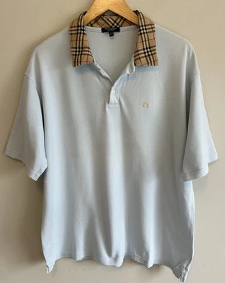Burberry London Mens Light Blue Plaid Collar Polo Shirt Size XXL Made in England - Image 1 of 4