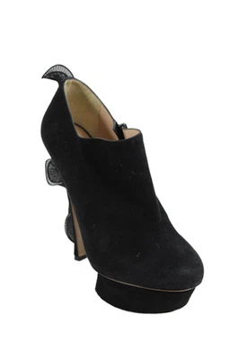 Nicholas Kirkwood Womens Platform Suede Ruffle Stiletto Booties Black Size 8 - Image 1 of 4