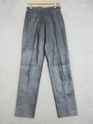 Pantalones Adrienne Vittadini para mujer 10 cuero negro brillante tiro alto recto Foto 1 de 4