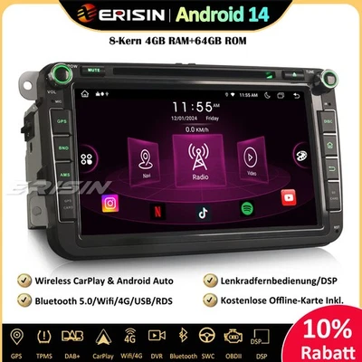 Android 14 Autoradio GPS DAB+DVD RDS Für VW Golf 5/6 Polo Passat Tiguan T5 Caddy - Bild 1 von 4