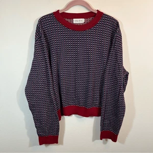 Palava Women’s Navy Blue and Red Patterned Crewneck Sweater 2XL Organic Cotton - Picture 1 of 11