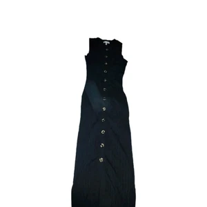 GOOD AMERICAN Dress Size Small Soft Ribbed Long Button Up Sleeveless Black Maxi - Picture 1 of 7