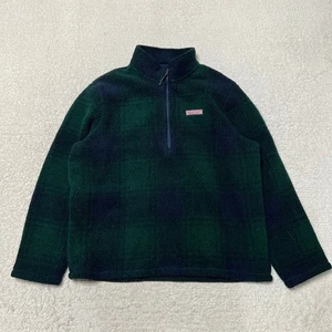 Vineyard Vines Jacket Men Extra Large Green Tartan Fleece Half Zip Pullover - Picture 1 of 15