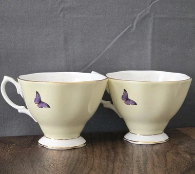 2 Royal Albert Miranda Kerr Friendship Joy Yellow Gold Trim Butterfly Teacups - Image 1 of 4