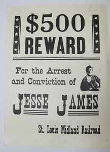 Poster $500 reward for the arrest and conviction of Jesse James Z351 - Picture 1 of 3