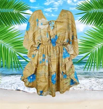 Womens Summer kaftan Dress, Handmade Sari Beige Blue Caftans,Travel Fashion M-XL