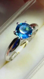 FUNKELNDER HOCHWERTIGER BLAUTOPAS IN 14K WEISSGOLD RINGGRÖSSE 7,25! - Bild 1 von 11