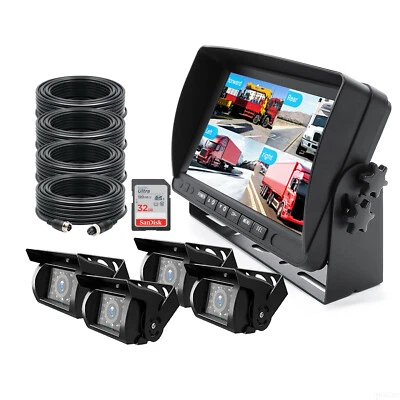 7" Quad Monitor DVR Recorder 4x Rear View Backup Camera 32GB For Truck Motorhome - Image 1 of 4