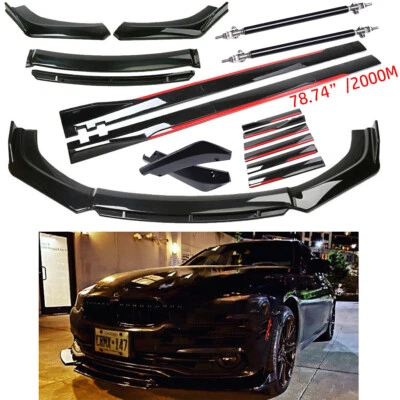 Gloss Black For E36 E46 E90 E91 E92 Front Bumper Lip Spoiler Splitter+Side Skirt Foto 1 de 4