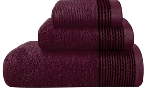 Ultra Soft 3 Pack Cotton Towel Set, Bath Hand Wash Towels - Burgundy, Quick Dry - Picture 1 of 12