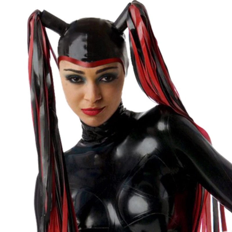 Latex Hood Open Face with Double Latex Wigs Handmade Performance Rubber Mask - Image 1 of 4