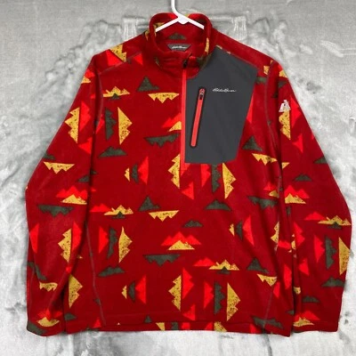 Eddie Bauer Hombre Chaqueta Grande Polar Rojo 1/2 Cremallera Manga Larga Bolsillo Geométrico Foto 1 de 4