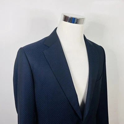 Casaco esportivo J Hilburn 42L 100% lã azul marinho xadrez um botão ventilação dupla - Imagem 1 de 4