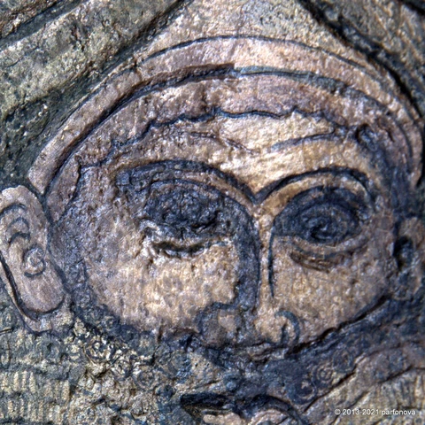 Sumerian Winged Gods Magnificent Carved Ornate Gesso Tile by Parfonova Aya Cover