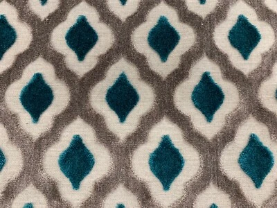 Assisi Ikat Cut Velvet  TEAL  Curtain Blind Upholstery Fabric - Image 1 of 4