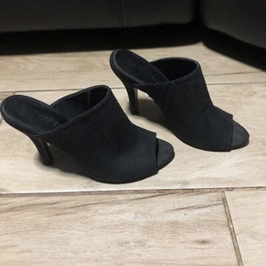 womens heeled Shoes Size 6 Black Mules 4.5 Inches High From Boohoo - Picture 1 of 7