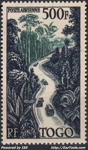 TOGO POSTE AERIENNE 500F BLEU NOIR ET VERT N° 23 NEUF ** SANS CHARNIERE - Picture 1 of 2