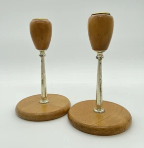 Vintage MCM Myrtenholz Kerzenständer Metall Kegel Kerzenhalter 6,5" etwas angelaufen - Bild 1 von 7