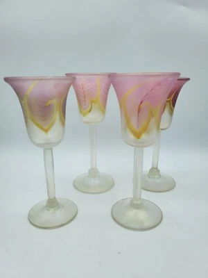 4 copas de vino plumas tiradas de oro rosa de 7" de alto firmadas por Steven Correia  Foto 1 de 4