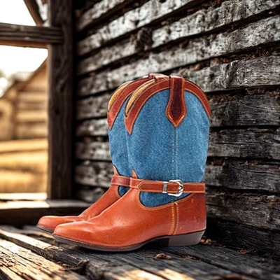 Botas de Vaquero Frye Denim Cuero Marrón Hebillas Plateadas De Colección Talla 8 RARAS Sin Stock Foto 1 de 4