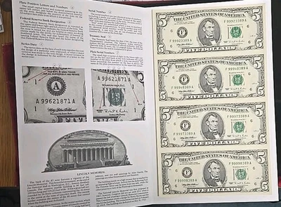 1995 $5 Federal Reserve Note (4) Piece Uncut Sheet Atlanta - Image 1 of 4