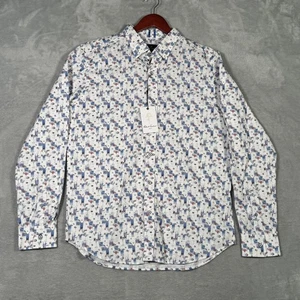 Robert Graham Shirt Mens Large Blue Hawaiian Tailored Fit Linen Cocktail Print - Picture 1 of 10