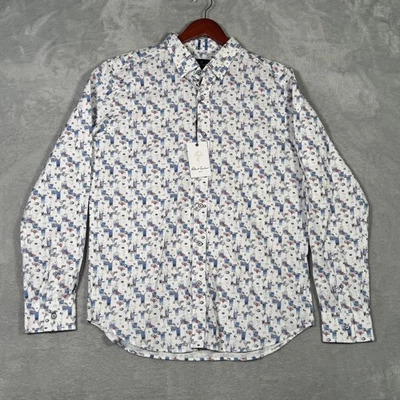 Robert Graham Shirt Mens Large Blue Hawaiian Tailored Fit Linen Cocktail Print - Image 1 of 4