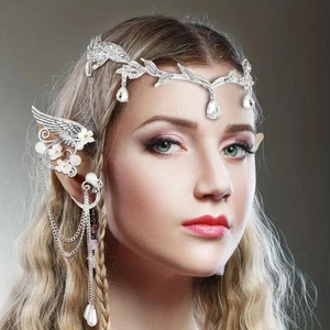 Fairy Elf Accessories Set Including Rhinestone Headband Elf Ear Cuffs  Elf Crown - Picture 1 of 6