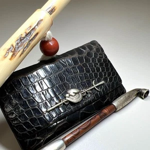 Japanische antike Edo Ära Kiseru Pfeife mit Pfeifenhalter & Tabakbeutel FS - Bild 1 von 18