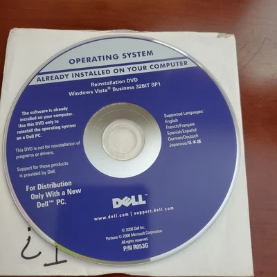 Dell Microsoft Windows Vista Business 32BIT SP1 Reinstallation DVD - Image 1 of 4