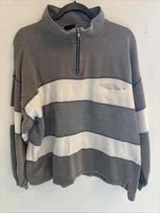 Vintage Winner Qtr Zip Polo Pullover Sweatshirt grau weiß Gr. Large Tasche - Bild 1 von 8