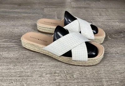 Lucky Brand LK-GAYTE Mujer Talla 8.5 M Beige/Blanco Informal Plataforma Slides Cordel Foto 1 de 4