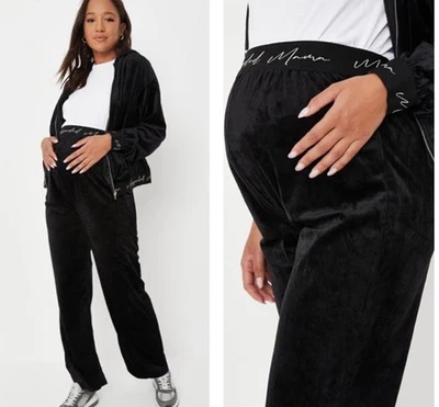 Pantalones negros Misguided Mama Lounge terciopelo pierna ancha talla 14 grande maternidad EE. UU. Foto 1 de 4