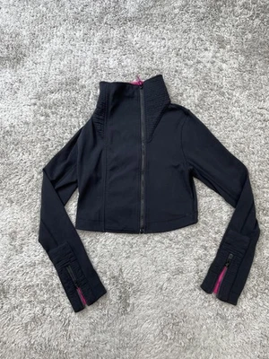 Chaqueta Lululemon Mujer 4 Negra Rosa Recortada Cremallera Completa Cuello Alto Atlética Correr Foto 1 de 4