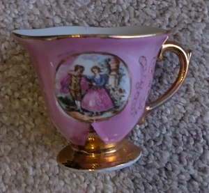 Vintage Französische Viktorianische Tasse Miniatur Paar Bemalt Rotgold Blatt Sammlerstück - Bild 1 von 1