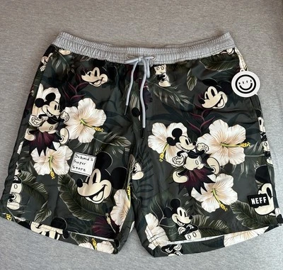 Neff x Disney Men’s Large Mickey Mouse Floral Hawaiian Board Shorts Green NWT - Image 1 of 4