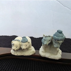 Pequeñas figuras de oso polar y león para invierno o Navidad pueblo azul blanco - Imagen 1 de 4