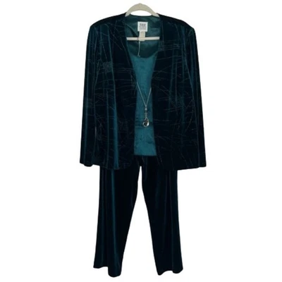 De colección R&M Richards por Karen Kwong Verde Terciopelo Terciopelo Chaqueta/Pantalón Conjunto Para Mujer 14 Foto 1 de 4