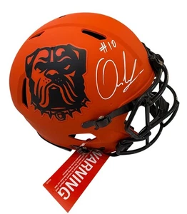 Casco Speed Rave Auténtico Firmado por Quinshon Judkins Autografiado Browns Certificado de Autenticidad Bas - Imagen 1 de 2